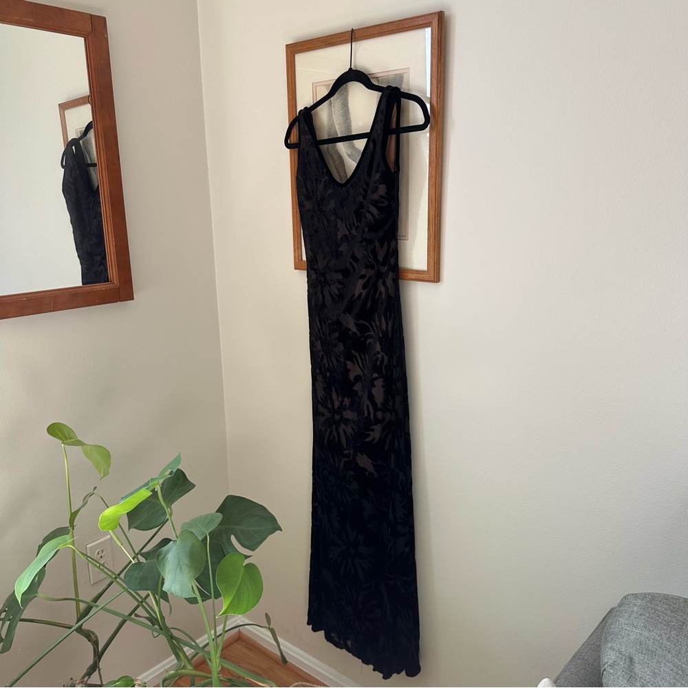 Vintage 90s Black Floral Velvet Sheer Dress
